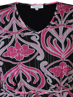 Zhenzi LILIANA - Sort kjole med pink print og sølvtråd