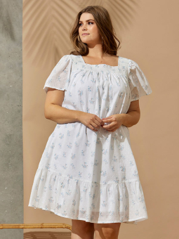 Zhenzi MIKAELA - Hvid bomulds kjole med blå blomster