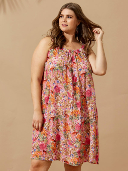 ESTELLE - Sort jersey kjole med pink print