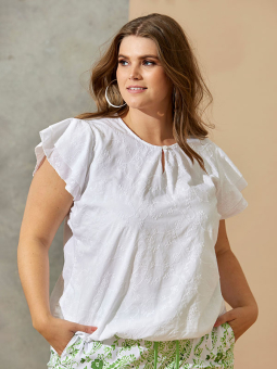 Zhenzi TRINITY - Hvid bomulds bluse med broderi anglaise