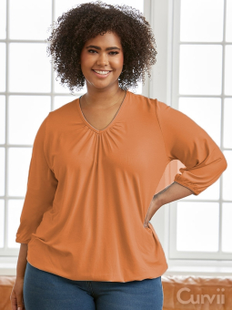 Zhenzi GIRO - Fersken farvet jersey bluse med elastikkant
