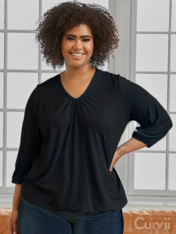 Zhenzi GIRO - Sort jersey bluse med elastikkant