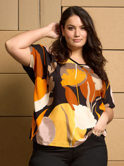 Zhenzi ARIELLA - Grafisk bluse med ensfarvet bagside