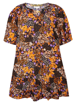 Zhenzi Viskose kjole med orange og lilla blomster
