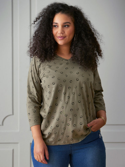 Zhenzi ALBERTA - Army grøn T-shirt med cirkel print
