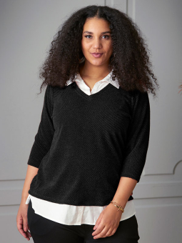 Zhenzi MADISON - Sort bluse med skjortedetaljer