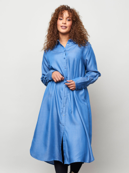 Aprico Lang blå skjortekjole i eksklusiv bæredygtig tencel kvalitet
