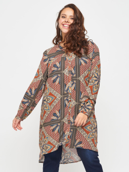 Adia Skjorte kjole med flot orange orientalsk print
