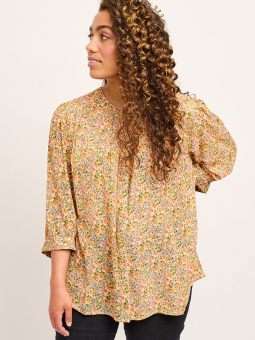 Adia Aprikos farvet viskose skjorte bluse med blomster print
