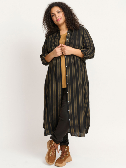 Adia Sort skjorte kjole i viskose med indvævede mønster