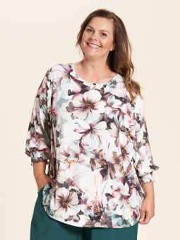 Gozzip Vicky - Viskose bluse med smukt blomster print i grønne og rosa nuancer