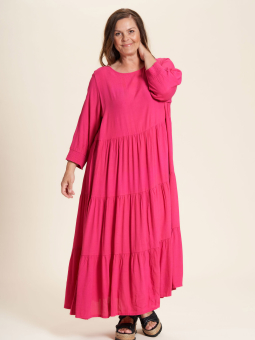 Gozzip Sussie - Lang flæse kjole i flot pink viskose