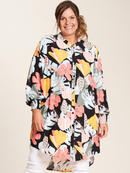 Gozzip Ulrikke - Sort skjorte tunika med blomster print i smukke farver