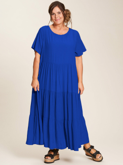 Gozzip Sussie - Lang flot kongeblå viskose kjole med flæser
