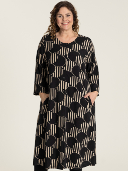 Gozzip LINETTE - Lang sort viskose kjole med beige mønster