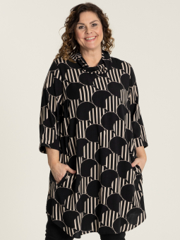 LINETTE - Lang sort viskose kjole med beige mønster