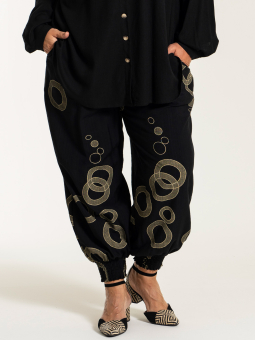 MARGOT - Bordeaux skjorte tunika i chiffon med sort print og sølv striber