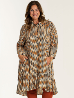 GERDA - Sort skjorte tunika i viskose med beige mønster