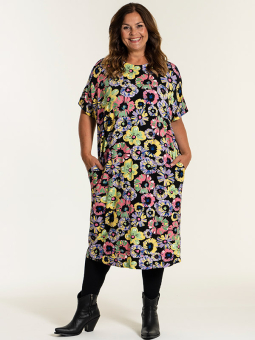 Gozzip PIL - Sort jersey kjole med blomster print