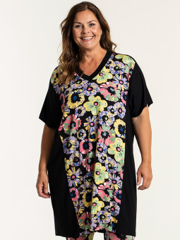 PIL - Sort jersey kjole med blomster print