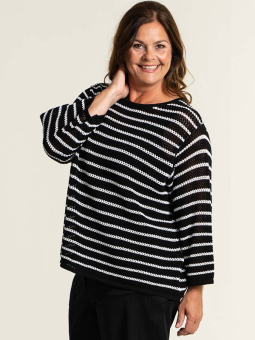 Gozzip CAROLINA - Sort strik bluse med hvide striber 