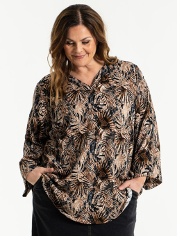 ANNAH - Sort bluse med brunt blomsterprint