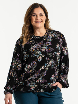 ELLY - Dueblå tunika med blomster print