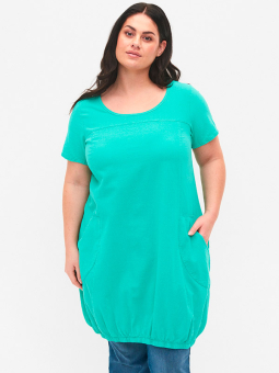Zizzi Søgrøn bomulds kjole med elastikkant