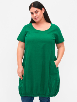 Zizzi Mørkegrøn bomulds kjole med elastikkant