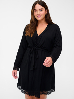 Zizzi Super lækker sort morgenkåbe / Kimono  i viskose jersey