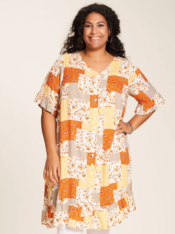 Lise - Lækker viskose kjole i flot print med orange blomster
