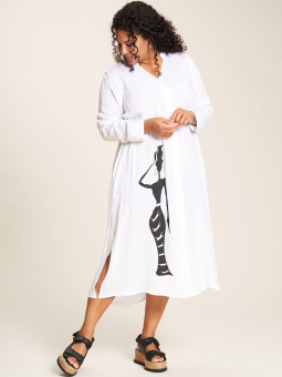 Studio Jean - Flot hvid viskose skjorte kjole med sort tryk