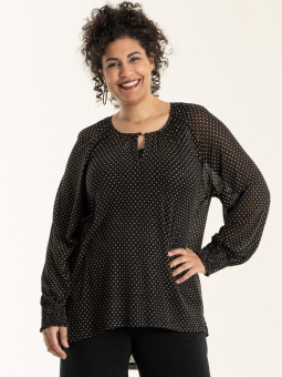 Studio LUISE - Sort mesh bluse med guld prikker og glimmer tråde
