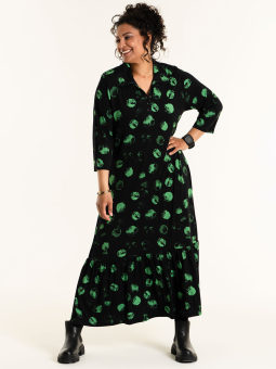 JOAN - Sort kjole i kraftig kvalitet med grønne detaljer