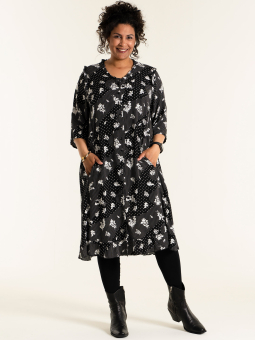 DORIS - Sort jersey kjole med blomster print