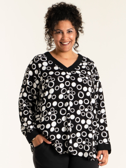 Studio FRIDA - Sort viskose bluse med hvide prikker