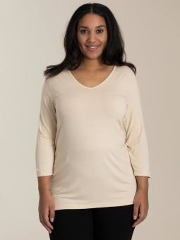 HELSINKI - Beige bluse i viskose strik med v-hals