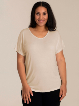 AMSTERDAM - Beige basis jersey bluse med 3/4 ærmer