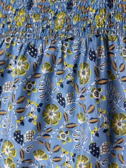 Adia Blå mønstret viskose nederdel med smock elastik og flæser