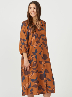 Aprico Tempe - Flot brun viskose skjorte kjole med flotte blade print