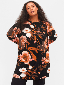 Skøn sort viskose bluse med flot blomster print