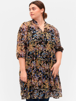 Zizzi Sort chiffon tunika med blomster print