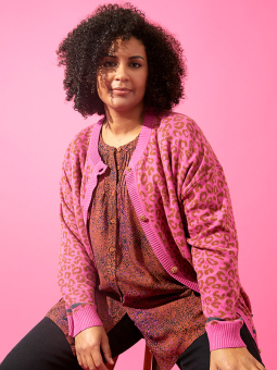 Adia AIFA - Pink cardigan med leopardmønster