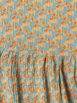 Adia Blå bluse i crepet viskose med sand og orange mønster