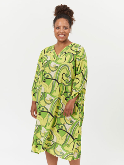 BODIL - Lang grøn viskose kjole med smukt mønster