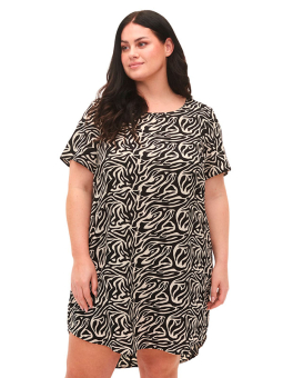 Zizzi Lys kjole med sort zebra print