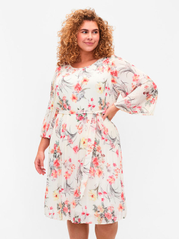 Zizzi Hvid plissé kjole med blomster print
