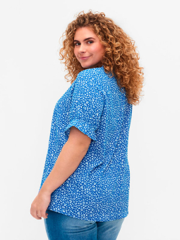 Zizzi Blå bluse med små hvide blomster