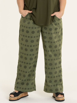 Gozzip MARGRETHE - Army grønne bukser med brede ben og smukt cirkel mønster