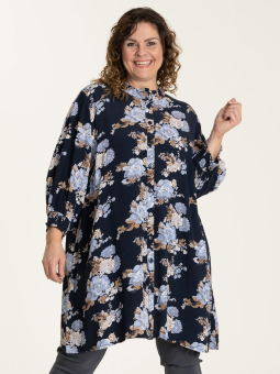 Gozzip CHRISTINE - Tunika skjorte i marine blå viskose med flot blomsterprint